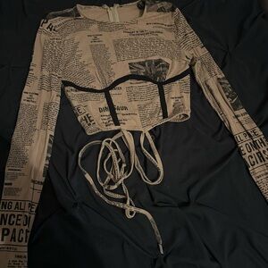 Trendy Newspaper Print Crop Top